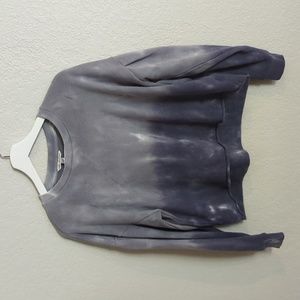 American Eagle Cropped Tie Dye Grayish Blue Ombre Sweatshirt, Medium